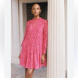 🌟HOBBS🌟 LONDON DOMINICA SPOT PRINTED LONG SLEEVE CHIFFON DRESS PINK SZ US 8